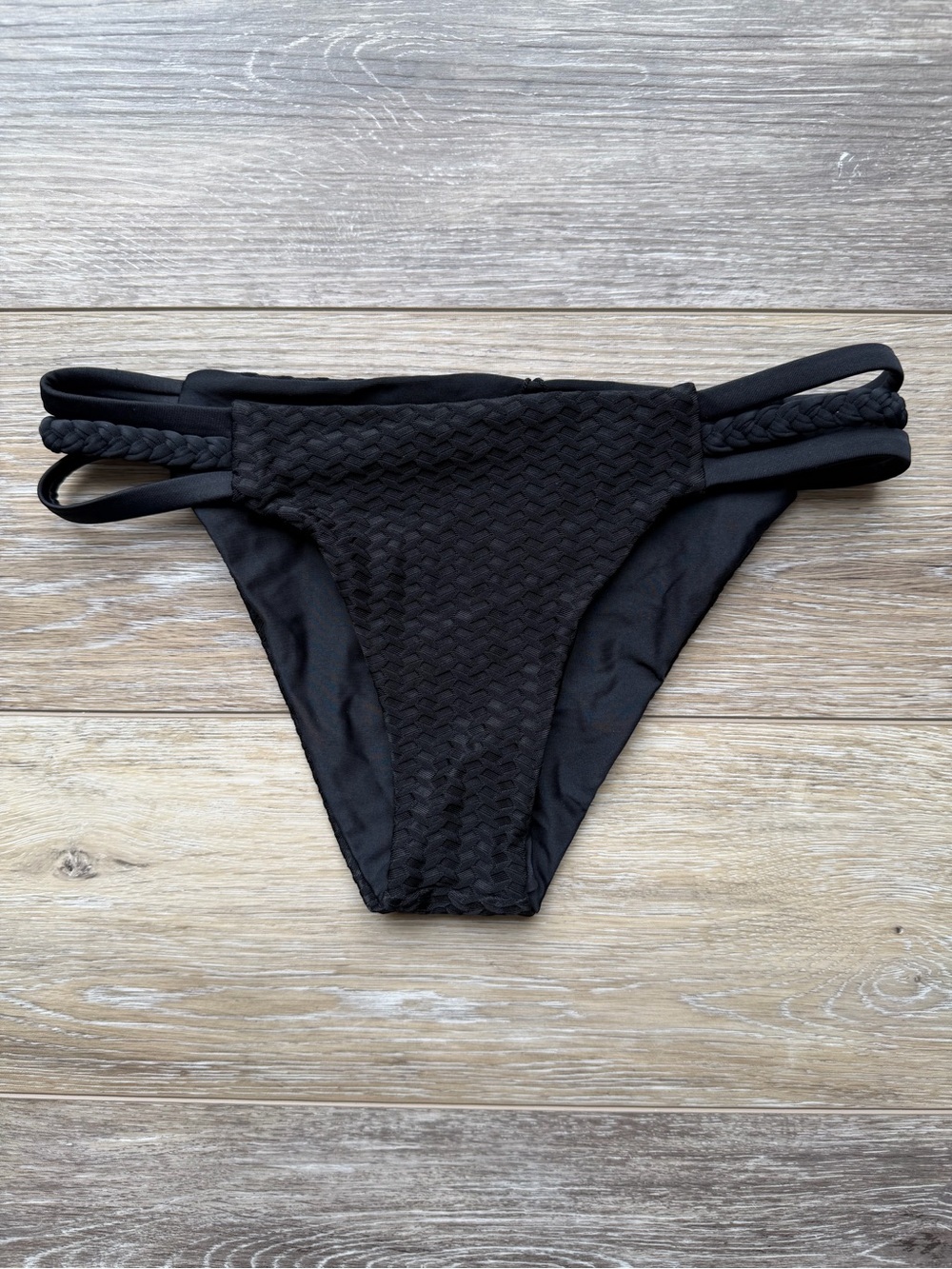 Seea Capitola Bikini Bottom Small Black Porto Braided Strappy Like New